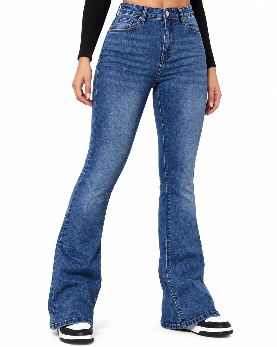 Jean Bootcut Femme Taille Haute Coupe Ajustée