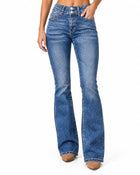 Jean Bootcut Femme - Taille Haute Délavé Léger - Bleu clair