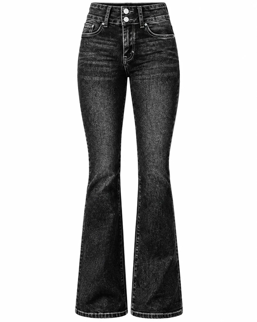 Jean Bootcut Femme Taille Haute Délavé Léger