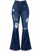 Jean Bootcut Femme - Taille Haute Effet Troué - Bleu foncé
