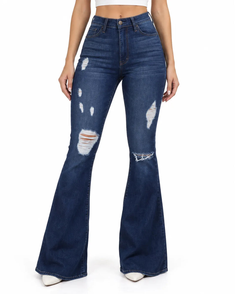 Jean Bootcut Femme Taille Haute Effet Troué