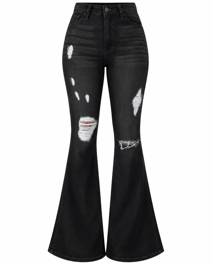 Jean Bootcut Femme Taille Haute Effet Troué