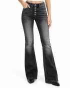 Jean Bootcut Femme - Taille Haute Multi-Boutons - Noir