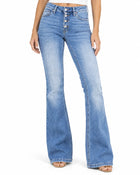Jean Bootcut Femme - Taille Haute Multi-Boutons - Bleu clair