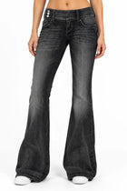 Jean Bootcut Femme - Taille Mi-Haute Boutons Latéraux - Noir