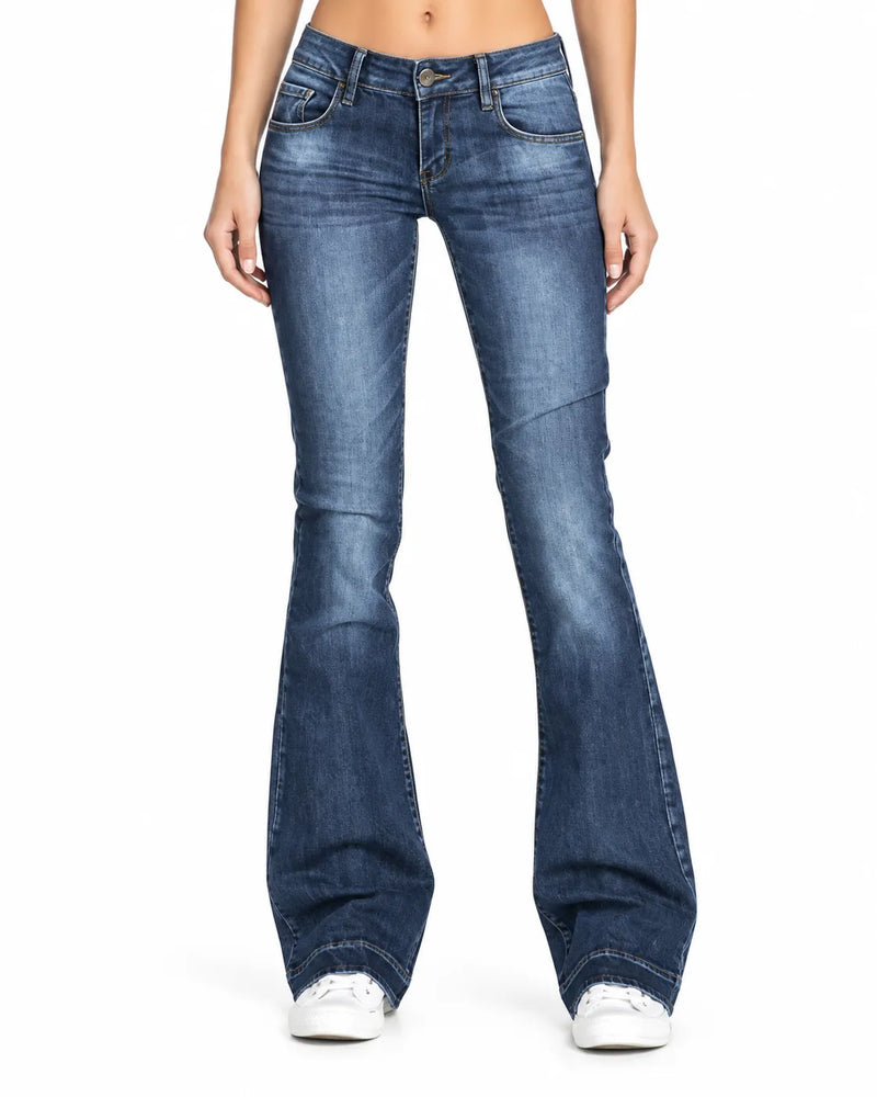 Jean Bootcut Femme Taille Mi-Haute Ourlet Frangé