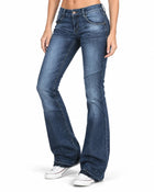 Jean Bootcut Femme - Taille Mi-Haute Ourlet Frangé - Bleu