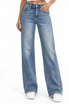 Jean Droit Femme - Taille Mi-Haute Zip Décontracté - Bleu