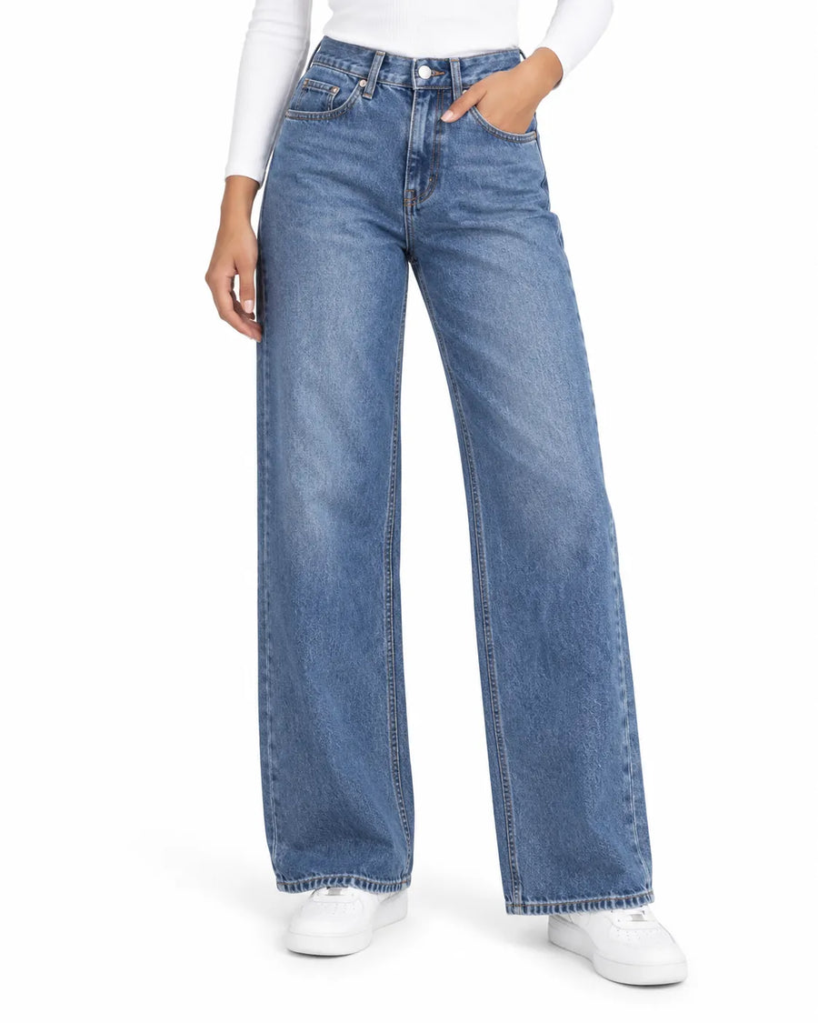 Jean Large Femme Longueur Sol Coupe Fluide