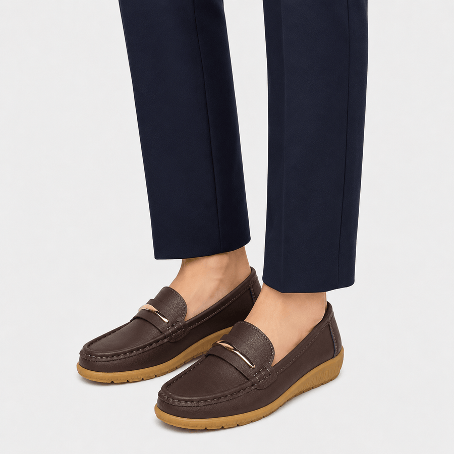 Womens Brown Genuine Loafers – Black Comfortable Slip-On Flat Shoes for Spring & Autumn