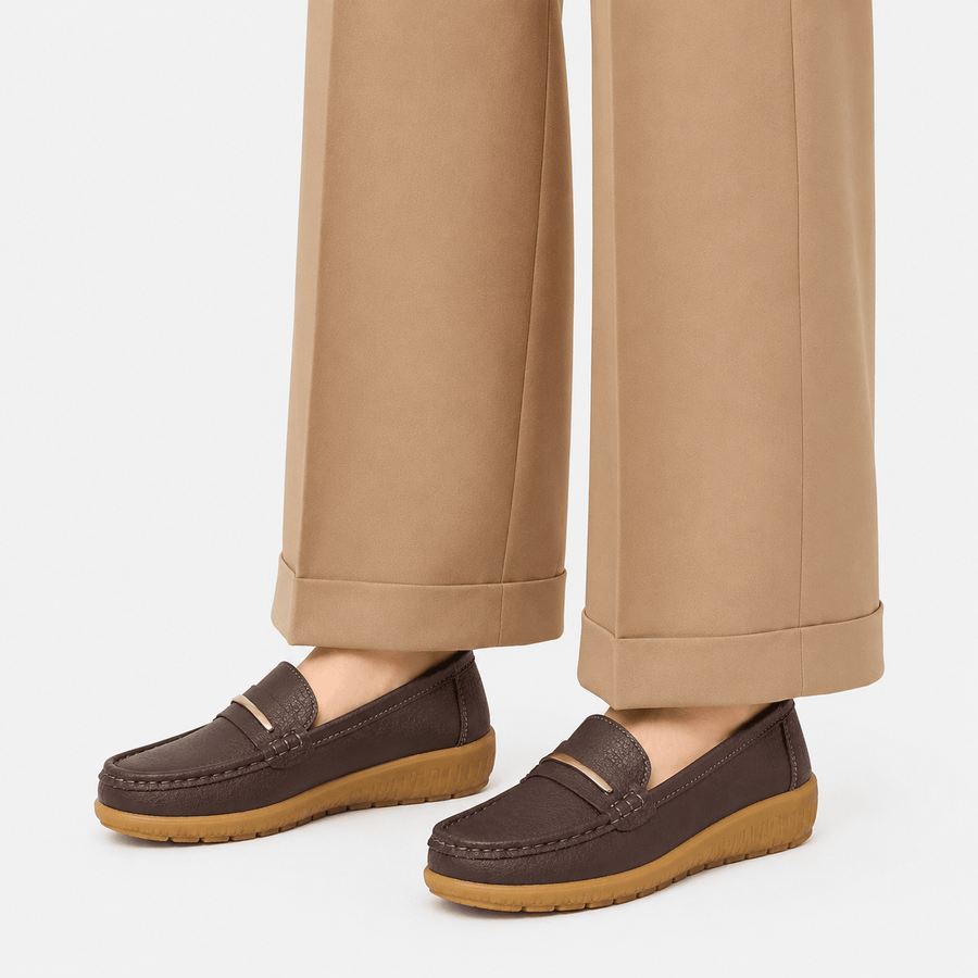Womens Brown Genuine Loafers – Black Comfortable Slip-On Flat Shoes for Spring & Autumn