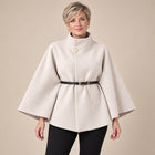 Manteau Cape Femme - Manches Chauve-Souris Col Haut Ceinturé - Abricot