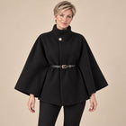Manteau Cape Femme - Manches Chauve-Souris Col Haut Ceinturé - Noir