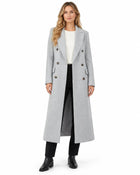 Manteau Long Femme - Aspect Lainage Col Cranté Poches Passepoilées - Gris