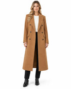 Manteau Long Femme - Aspect Lainage Col Cranté Poches Passepoilées - Marron
