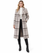 Manteau Long Femme - Carreaux Coupe Droite Col à Revers Boutonné - Gris