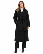 Manteau Long Femme - Oversize Col Cranté Ceinture à Nouer - Noir