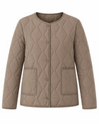 Manteau Matelassé Femme - Manches Bordées Fourrure - Kaki