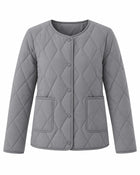 Manteau Matelassé Femme - Manches Bordées Fourrure - Gris foncé