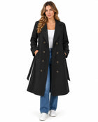 Manteau Trench Femme - Long Col Cranté Croisé Coupe Fluide - Noir