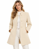 Manteau Trench Femme - Mi-Long Drap de Laine Col Montant Boutonné - Abricot