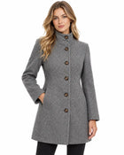 Manteau Trench Femme - Mi-Long Lainage Col Chemise Poches - Gris clair