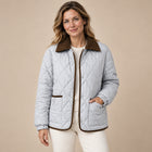 Veste Matelassée Courte Femme - Motif Carreaux Col Contrasté - Gris argent