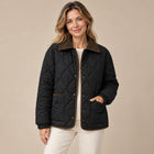 Veste Matelassée Courte Femme - Motif Carreaux Col Contrasté - Noir