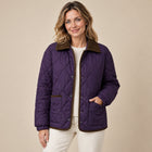 Veste Matelassée Courte Femme - Motif Carreaux Col Contrasté - Violet foncé