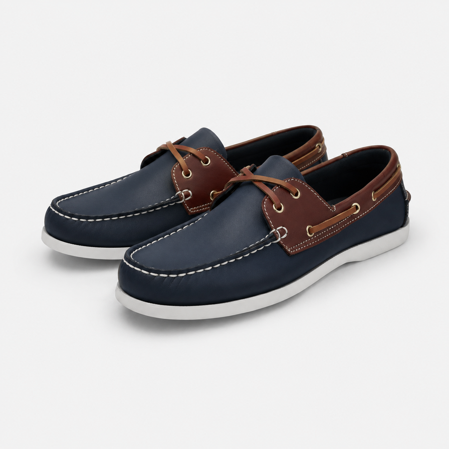 mocassin bicolore bleu et marron lacet vue principale