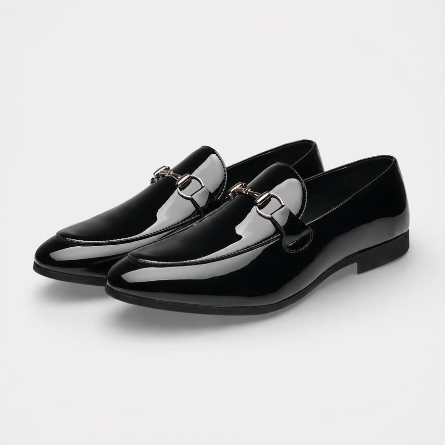 mocassin en cuir noir vernis pour costume vue principale non portee