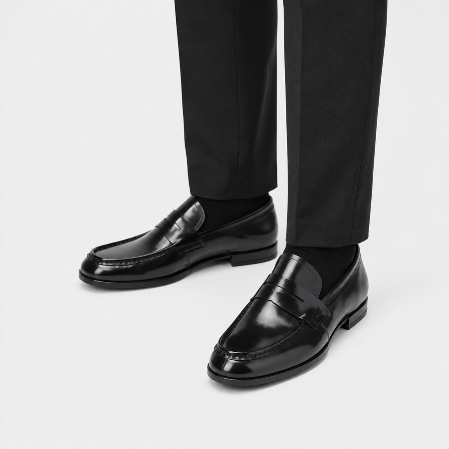 mocassin en cuir noir avec talon vue portee stable
