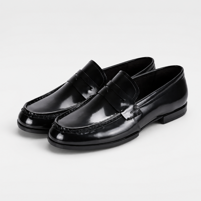 mocassin en cuir noir avec talon vue principale non portee