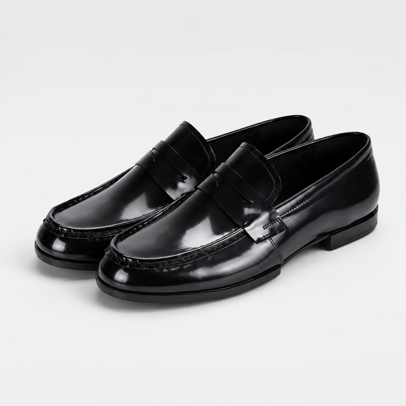 mocassin en cuir noir avec talon vue principale non portee