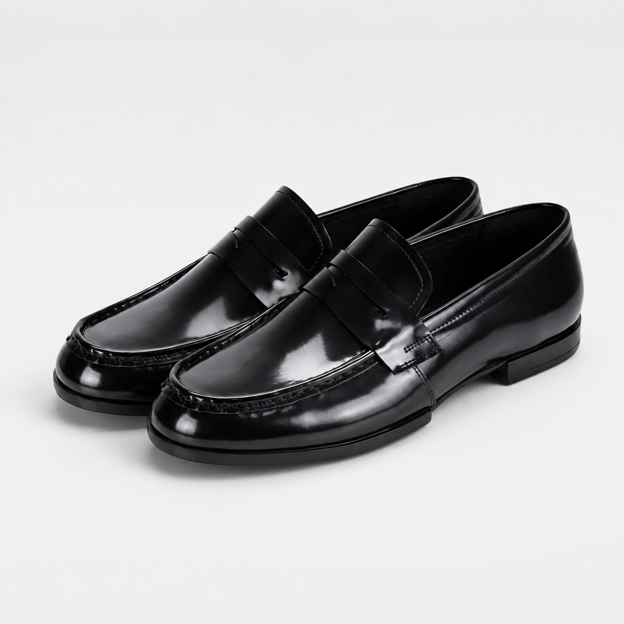 mocassin en cuir noir avec talon vue principale non portee