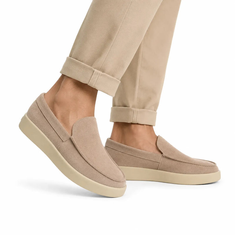 Mocassin homme daim à enfiler loafer décontracté bureau - vue face couleur beige