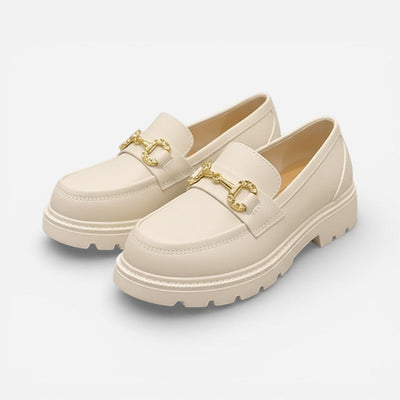 Mocassin femme blanc compensé à chainette dorée - vue principale