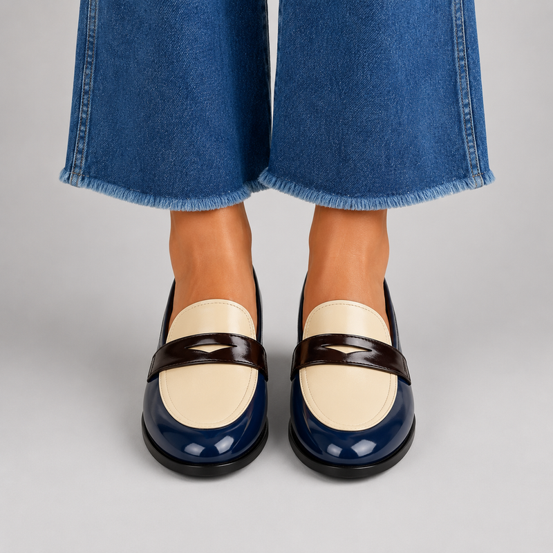 mocassin femme a bout rond blanc vue principâle portée