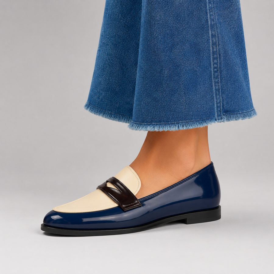 mocassin femme a bout rond blanc vue de cotée portée 