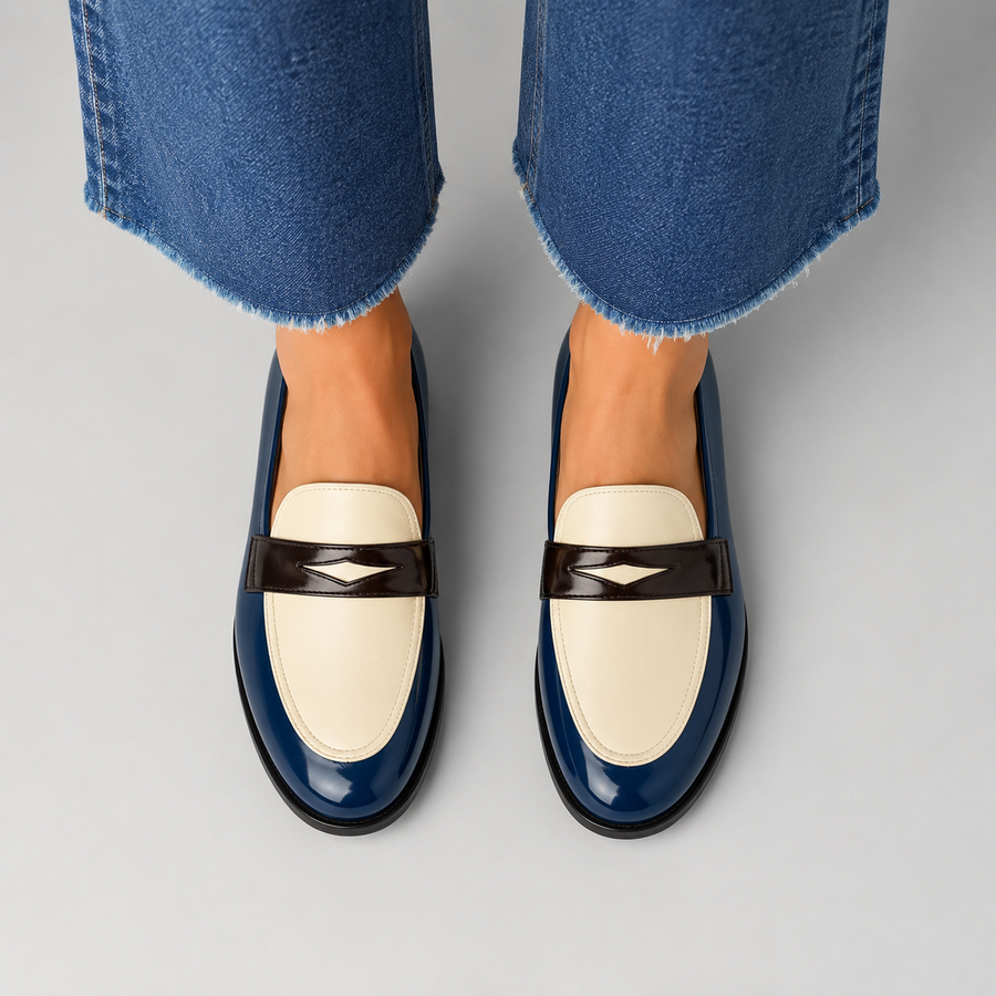 mocassin femme a bout rond blanc vue de hauteur portée 