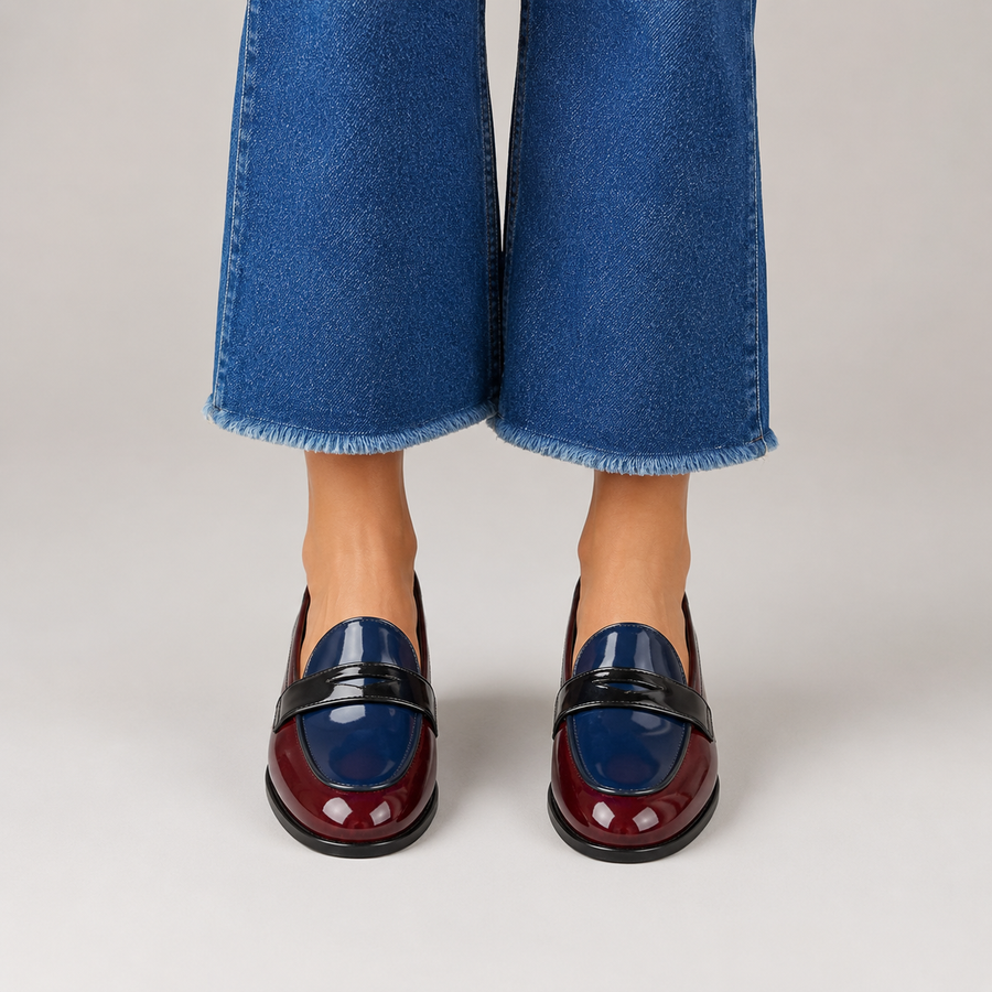 mocassin femme a bout rond bleu vue principale portée de face