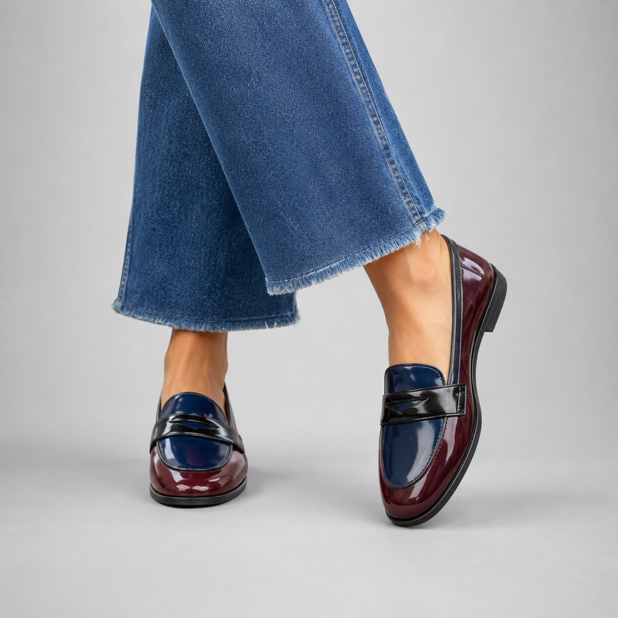 mocassin femme a bout rond bleu vue portée moyenne proche 