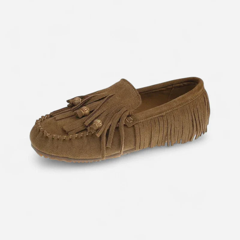 mocassin pour femme en daim marron vue principale non portée