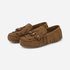Mocassins femme – marron indien à frange bohème - Marron