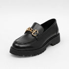 Mocassins femme – noir plateforme boucle dorée semelle épaisse - Noir mat