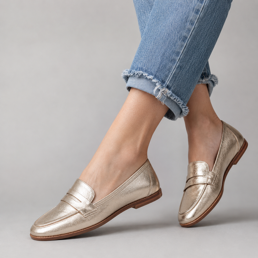 mocassin femme patchwork a bout rond vue complète portée 