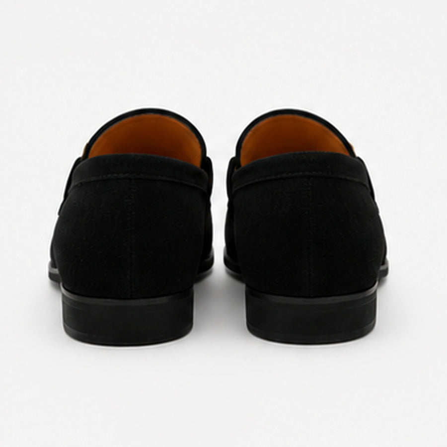 mocassin en daim noir nubuck avec mors dore vue arriere