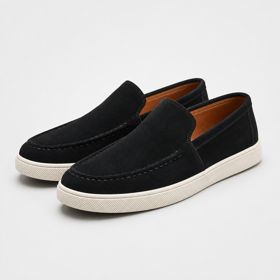 Mocassin noir à enfiler en cuir pour homme