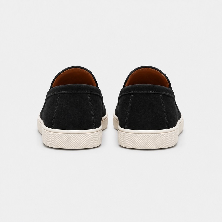 Mocassin noir a enfiler en cuir pour homme vue arriere 
