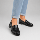 Mocassins femme – talon vernis noir brillant - Noir